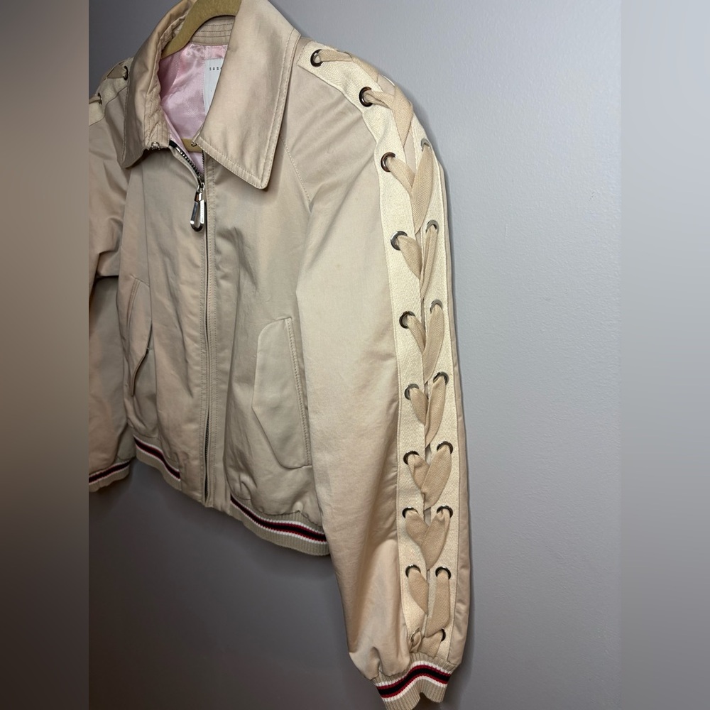 Sandro Cream Bomber Jacket with Red Accents - Picture 5 of 12